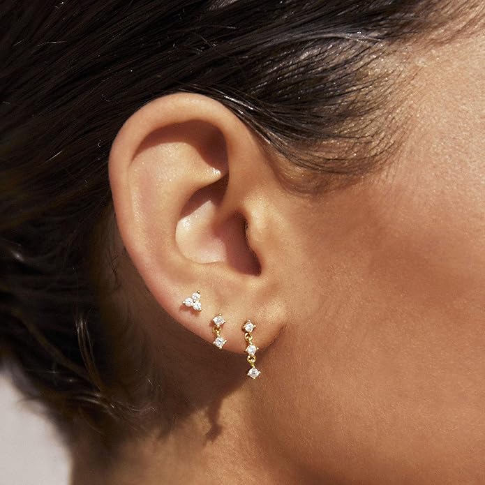 Gold Plated Earrings for Women, 14k Gold Plated Earring Stack Hypoallergenic Pearl Drop Earring Dainty Earrings for Women Trendy Cute Small Huggie Hoop Earring Fashion Womens Jewelry