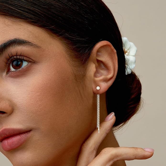 Gold Earrings for Women, 14K Gold Plated Tassel Dangle Earrings for Women Trendy Hypoallergenic Long Chain Earring Dainty Pearl Drop Earrings Elegant Wedding Earring Fashion Jewelry for Womens