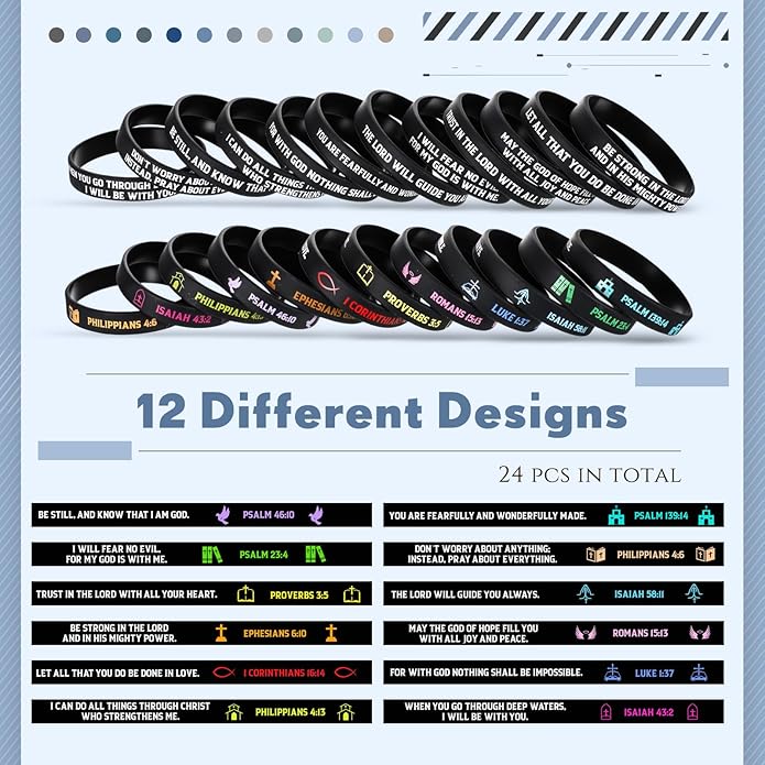 Ecation Bible Verses Bracelets Bulk Scripture Silicone Wristbands Inspirational Motivational Quote Rubber Wristbands Christian Bracelets for Easter Carnival Party Favors