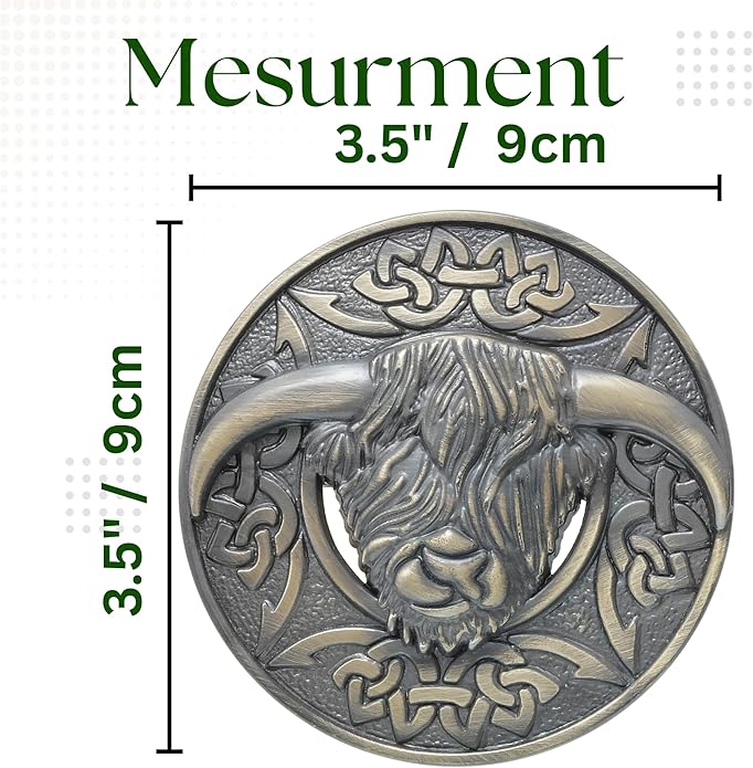 Highland Cow Kilt Brooch with Celtic Knot - Traditional Scottish Helian Coo Plaid Brooches for Men – Handcrafted Tartan Sash Pin, Luxurious Accessory for Women’s Dress