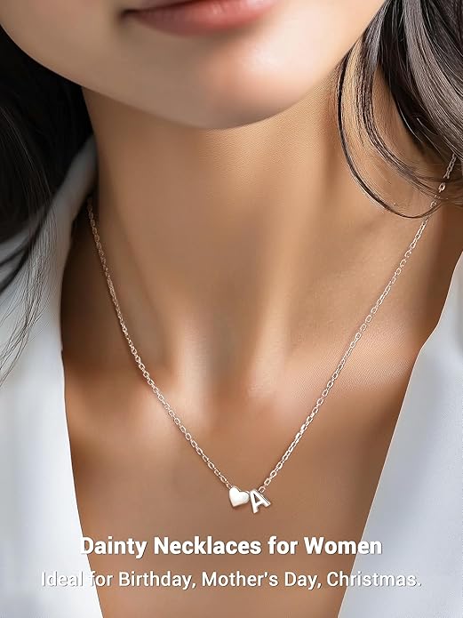 PROSILVER Initial Heart Necklace for Women, 925 Sterling Silver Tiny Heart Letter Necklace Siver, Gold Necklace, Come with Box