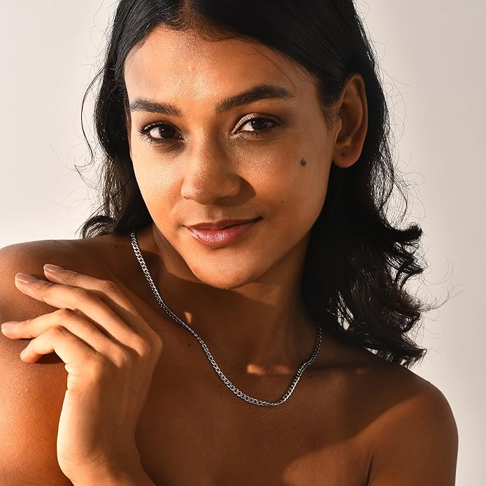 Italian Solid 925 Sterling Silver Chain Necklace for Women, 4.0mm Cuban Link Chain Necklace 14K White Gold Vermeil Sterling Silver Necklace for Women Men 16" 18" 20" 22" 24" Made in Italy