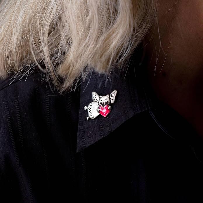 Enamel Cat Angel Red Heart Lapel Pin by The Magic Zoo