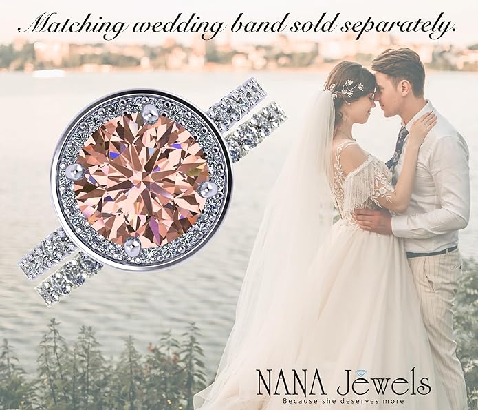 NANA Jewels Sterling Silver Engagement Rings for Women - Choose Simulated Morganite, Citrine, Aquamarine & More