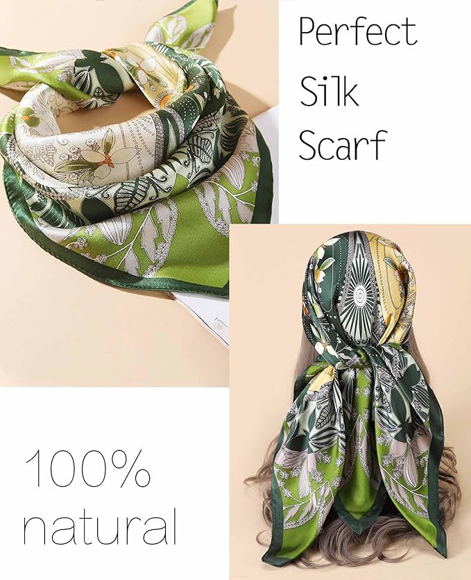 kcctoo 27.5" Mulberry Silk Feeling Head Scarf Women's Fashion Square Neck Satin Scarfs for Bag Hair Scarves Gift