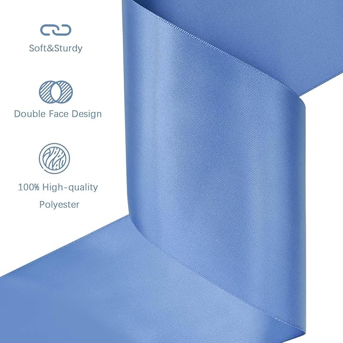 LEEQE Smoke Blue Satin Ribbon 4 inch X 15 Yards Polyester Ribbon for Gift Wrapping Very Suitable for Weddings Party Hair Bow Invitation Decorations and More