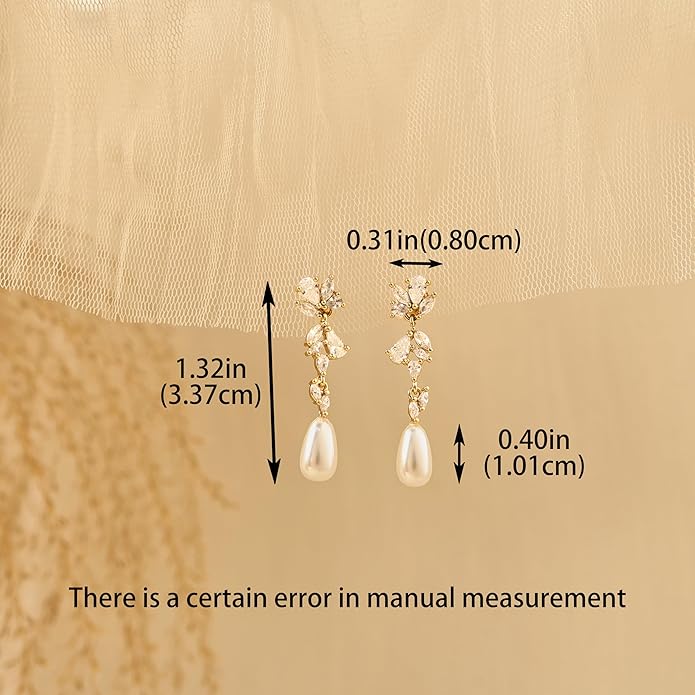 Gold Earrings for Women,Dainty 14k Gold Plated Pearl Drop Earring Dangle Pearl Dangling Earrings for Women Trendy Small Cute Wedding CZ Earring Long Chain Threader Prom Jewelry Gifts