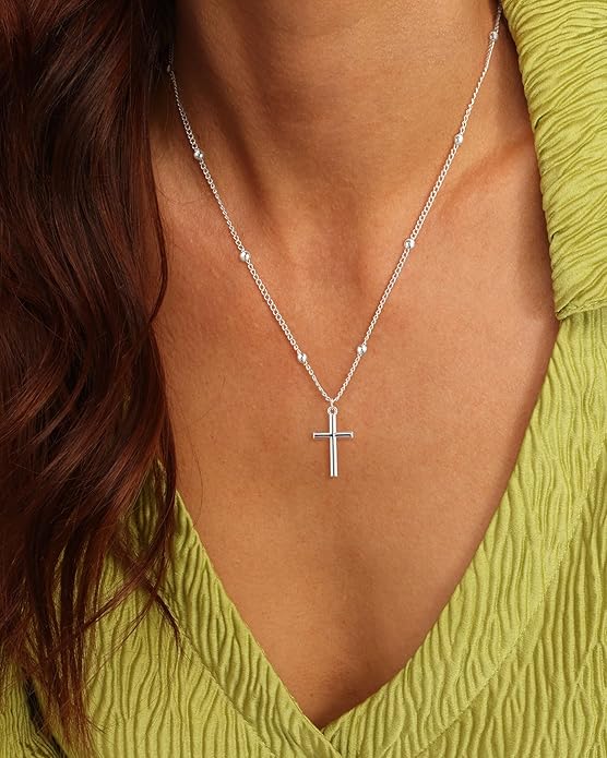 Cross Necklace for Women Dainty 14K Real Silver Gold Plated Layered Cross Pendant Necklace Stack Simple Trendy Cute Charm Choker Necklaces Jewelry Gift for Women Teen Her
