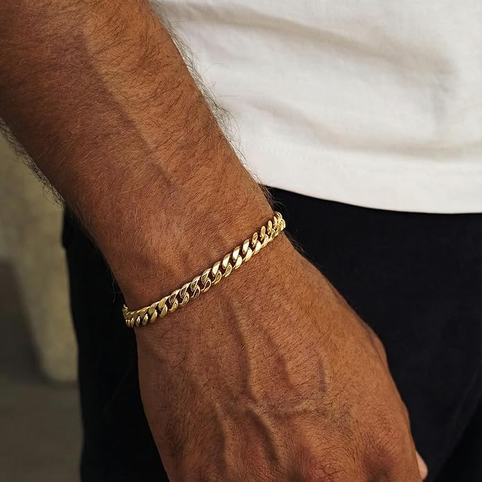 Galis Mens Bracelet - Cuban Link or Box Chain Layered Chain For Men - Premium Stainless Steel, Gift for him, Gold, Silver, Black Bracelet For Men 7-8" Size, 3-5mm Thick