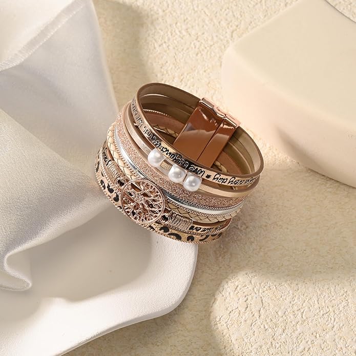 VIBILIA Boho Leather Wrap Bracelets for Women Multi-Layer Bracelets with Strong Clasp Jewelry for Women