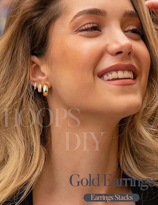 LOLIAS Small 14K Gold Plated Chunky Hoop Earrings for Women Hypoallergenic Silver Earrings Set for Sensitive Ears Non Tarnish Huggie Hoops Earring Stacks for Multiple Piercing Jewelry Lightweight 3Pairs