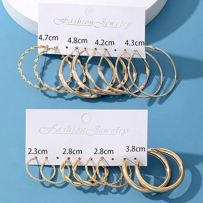 8 Pairs Classic Gold Hoop Earrings Set for Women Big Hoop Earrings Pack Trendy Twisted Statement Earrings Fashion Jewelry Gifts