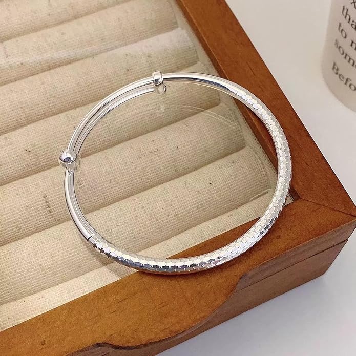 S925 Silver Bangle Bracelet for Women, Elegant Women‘s Sterling Silver Bracelet Bangle Adjustable 6.4-7.8 inches Small Size