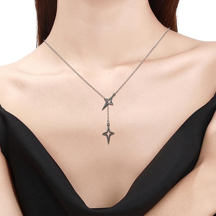 Irregular Y2k Long Y-shaped Necklace with Zircon Inlaid Sparkling Brick Tassel Pendant Double-Layer Chain High-end Fashion Accessory Women's