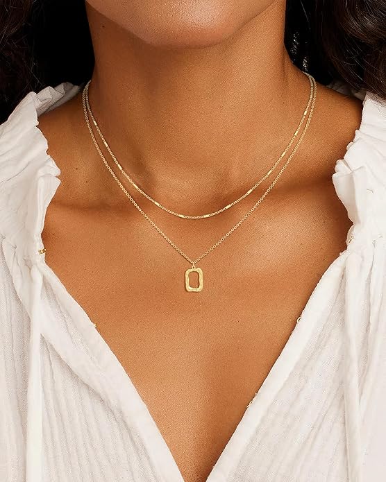 Layered Necklaces for Women 14K Gold Plated Stack Circle Pendant Trendy Long Chain Stackable Handmade Coin Necklace Set Dainty Gold Stacked Jewelry Gifts