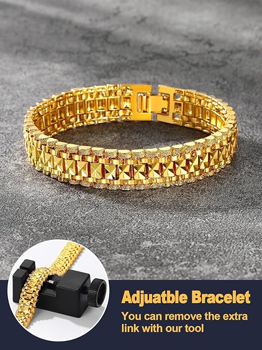 U7 Link Bracelets for Men, Cuban Link/Rope/Watch Band Solid Bracelet, Silver Black Gold Color Wrist Bracelet 3/6/9/12/15mm Width, 6.5/7.5/8.3 Inch Length, Hand Chain Jewelry for Mens Women