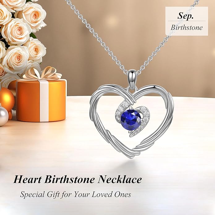 G&GEMSJEW 18K Gold Heart Birthstone Necklaces for Women, S925 Sterling Silver Jewelry Birthday Gifts for Women Wife Girlfriend Mom, Anniversary Christmas Valentines Gifts