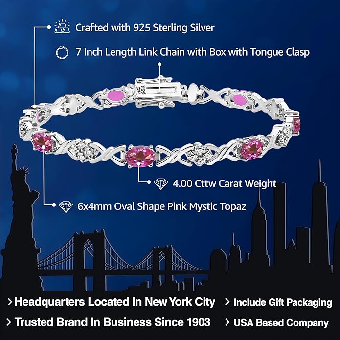 Gem Stone King 2-4 Cttw Infinity Link Gemstone Birthstone Tennis Bracelet for Women | 925 Sterling Silver | Oval 6X4MM | 7 Inch with Secure Clasp | Fine Jewelry for Her Mom Wife Anniversary
