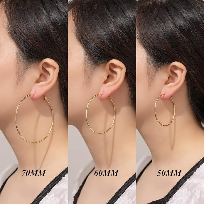 Big Gold Hoop Earrings for Women Hypoallergenic 925 Sterling Silver Post Thin Loop 14K Gold Plated Hoop Earrings Set for Women, 3 Pairs