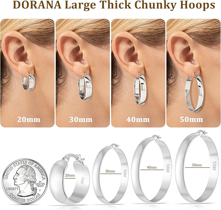 8mm Thick 925 Sterling Silver Hoops Earrings for Women 14K Real Gold Large Hoop Earrings Hypoallergenic and Lightweight Big Hoop Earrings for Women 20/30/40/50/60/70MM