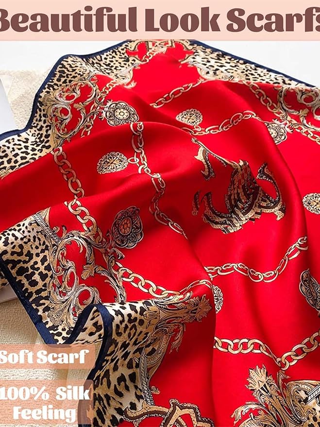 kcctoo 27.5" Mulberry Silk Feeling Head Scarf Women's Fashion Square Neck Satin Scarfs for Bag Hair Scarves Gift