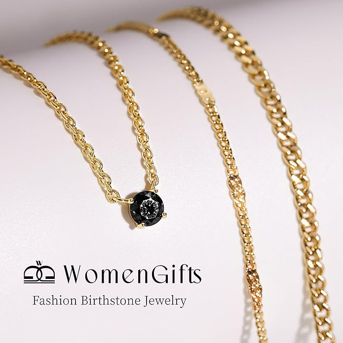 WomenGifts Layered Gold Necklaces for Women, 14K Gold Sterling Silver Plated Dainty Pendant Necklace Set with Cubic Zirconia Circle, Chunky Stackable Cuban Chain Choker, Trendy Personalized Birthstone Jewelry Gift Non Tarnish
