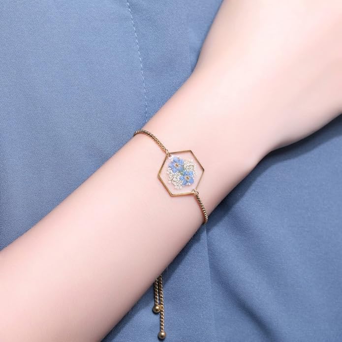 Forget-Me-Not Pressed Wildflower Bracelet | Pressed Flower Bracelet | Gold/Silver Pressed Flower Jewelry | Personalized Handmade Jewelry | Gift For Women