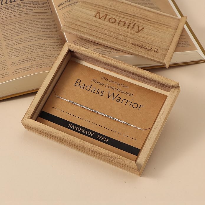 Monily Inspirational Gifts for Women Morse Code Bracelets for Women Funny Bracelet for Friend Funny Gift for Women Sterling Silver Bracelet for Women