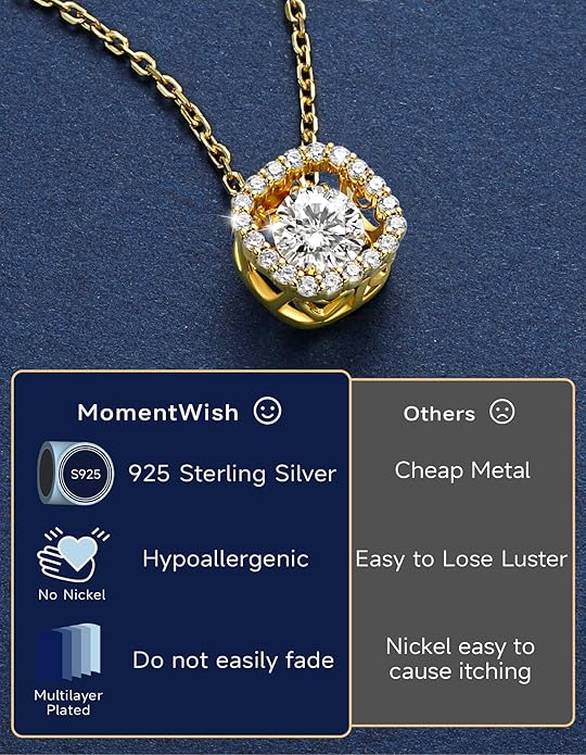 MomentWish Floating Necklace for Women, 0.5/1 Carat Dancing Moissanite Necklace for Her 925 Sterling Silver Pendant Anniversary Birthday Christmas Gift for Wife Mom Girlfriend