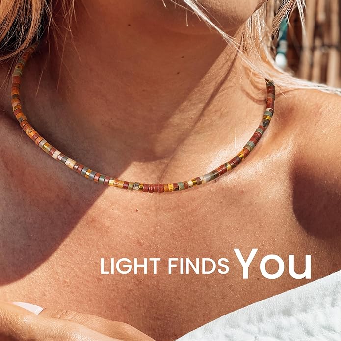 AGOT Beaded Gemstone Necklace for Women: Boho Bead Choker Natural Stone Necklaces - Handmade Jewelry for Summer Beach