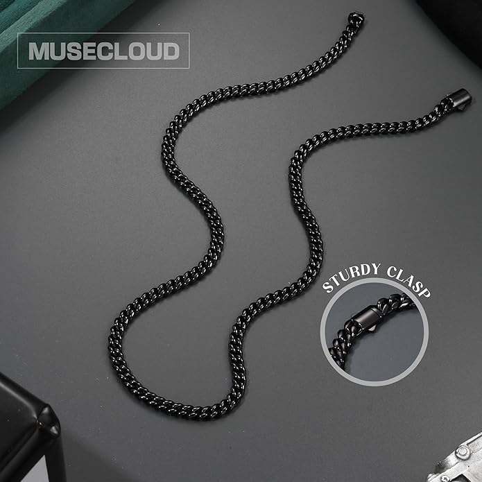 MUSECLOUD Gold Cuban Link Chain for Men Mens Stainless Steel Miami Curb Chains Necklace 5/8mm Thick Real Gold/Silver/Black Plated Diamond Cut Non-Tarnish Jewelry Trendy Christmas Gifts 18-26 Inch