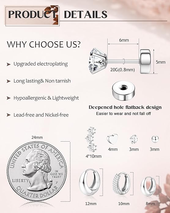 Hypoallergenic 14K Gold Plated Hoop Stud Earrings for Women Surgical Stainless Steel Flat Back Earrings Lightweight Small Chunky Huggie Hoops Cartilage Earring Stacks for Multiple Piercing Women Gifts