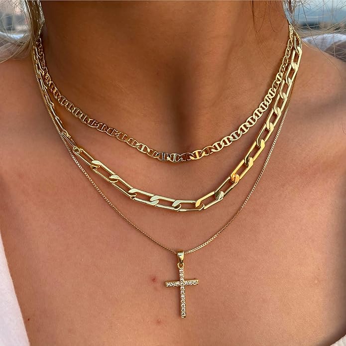 Gold/Silver Layered Necklaces for Women,Dainty 14k Gold Plated Stackable Choker Necklaces for Women,Trendy Layering Coin Chain Pendant Jewelry Set Gifts
