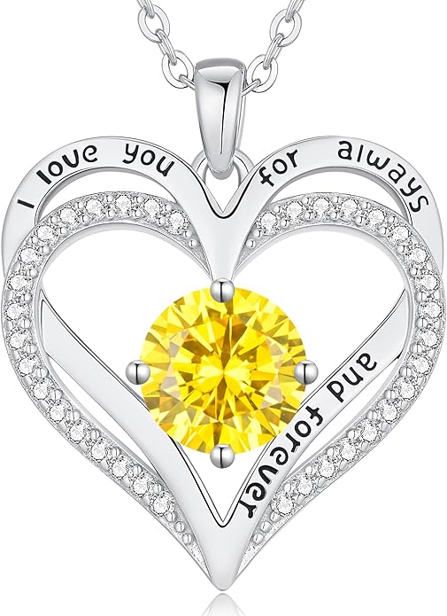 LOUISA SECRET Love Heart Birthstone Necklaces for Women, Birthday Gift for Girlfriend, Anniversary Jewelry Gift for Wife Her, 925 Sterling Silver Women Pendant Necklace, Mother's Day Christams Gift