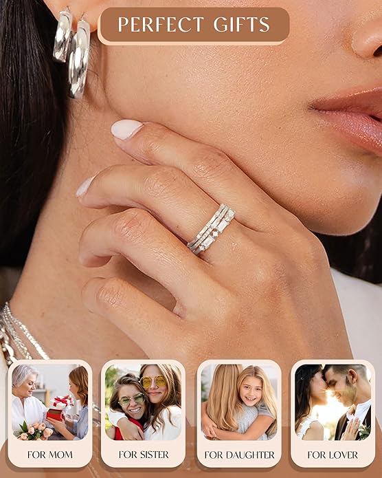 FUNEIA Stackable Silver Gold Rings for Women Non Tarnish 14K Gold Plated Thumb Cubic Zirconia Rings for Women Dainty Pinky Promise Wedding Ring Set Women's Engagement Eternity Band Rings Gold Jewelry