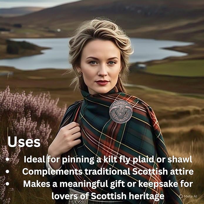 Highland Cow Kilt Brooch with Celtic Knot - Traditional Scottish Helian Coo Plaid Brooches for Men – Handcrafted Tartan Sash Pin, Luxurious Accessory for Women’s Dress