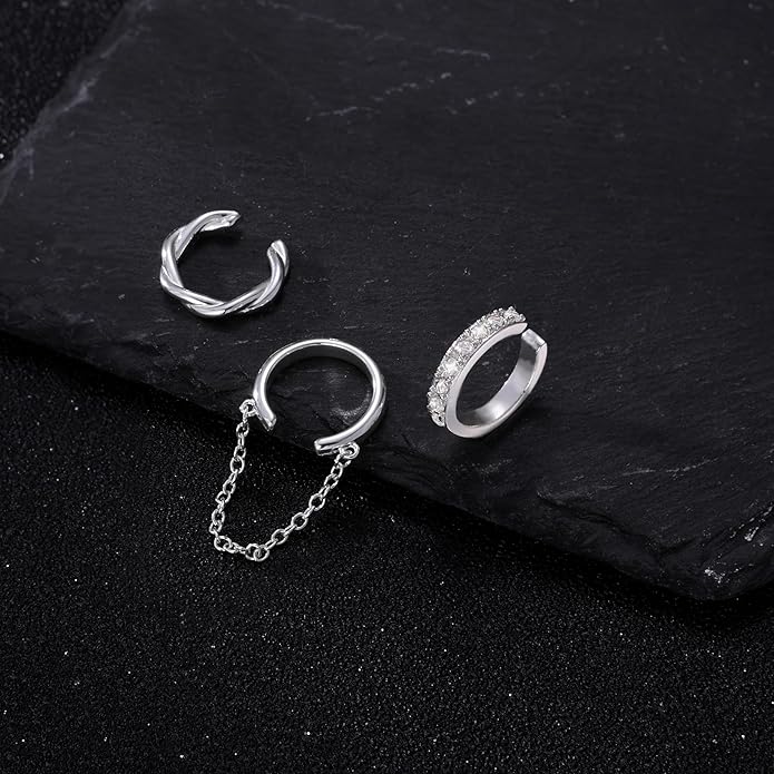 Gold Ear Cuffs Earrings for Women Non Piercing - Clip on Cartilage Earrings Dainty 14K Gold Sterling Silver Plated Cubic Zirconia Huggie Hoop Earring for Women No Tarnish Trendy Jewelry Set