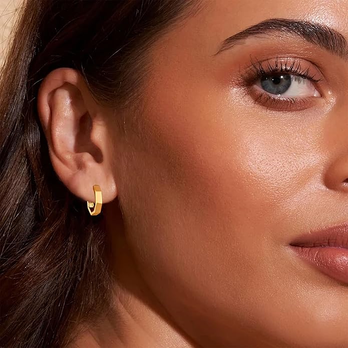 Gacimy Gold Huggie Hoop Earrings for Women 14k Gold Plated, Small Hoop Earrings for Women, 1/2 Inch Yellow Color Earrings for Women
