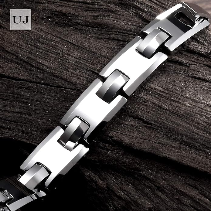 Urban Jewelry Men’s Tungsten Carbide Link Bracelet Collection – 8.3–8.5" Length, 10 mm Heavy Chain, Cross, Track, Box & Wheat Styles, Scratch & Tarnish Resistant, Secure Snap‑Lock, Gift Box