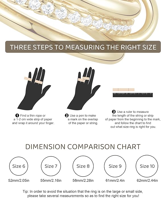 Gold Stackable Rings for Women, Non Tarnish 14K Gold Plated Cubic Zirconia Mixed Metals Stacking Connected Rings Set Jewelry Gifts