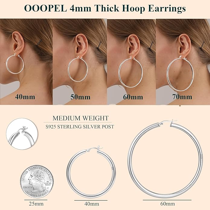 4mm Thick Gold Chunky Earrings Steling Silver Post Hoops Earrings For Women Hollow Tube Hoops Earrings Thick Gold Hoop Earrings Hypoallergenic Lightweight Gold Hoop Large Earrings 20/30/40/50/60MM