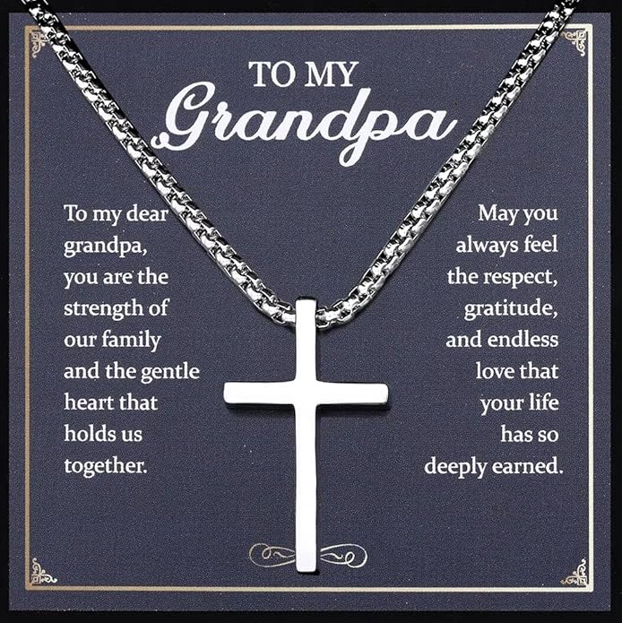 TEN MIRO Silver/Black Cross Necklace for Men Boy Stainless Steel Cross Pendant Necklace for Men Christian Religious Jewelry with Box & Card Birthday Anniversary Christmas Father's Day Gifts for Him