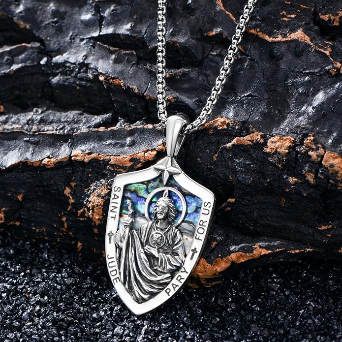 Taioiat Saint Necklace 925 Sterling Silver St Necklace Amulet Pendant Jewelry Religious Gift for Men Women