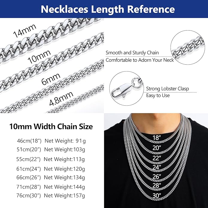 PROSTEEL 316L Stainless Steel Figaro Cuban Chain Necklace for Men, Black/18K Real Gold Plated, 4/5/6/7.5/9/10/13mm, 14inch-30inch, Come with Box
