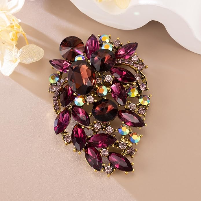 SELOVO Rhinestone Statement Brooch Pin Flower Dress Accessory