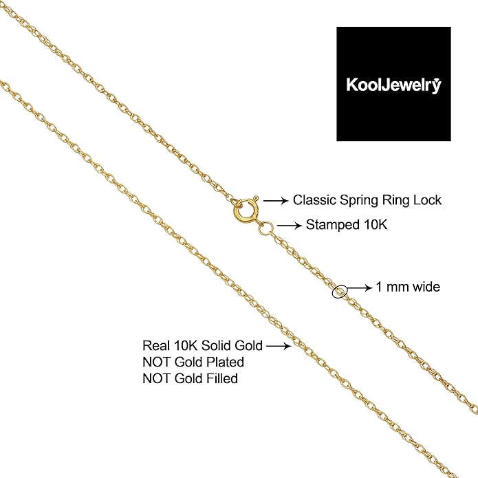 Kooljewelry Womens Classic Rope Chain - 10k Yellow Gold Barely-There Necklace, Thin Lightweight