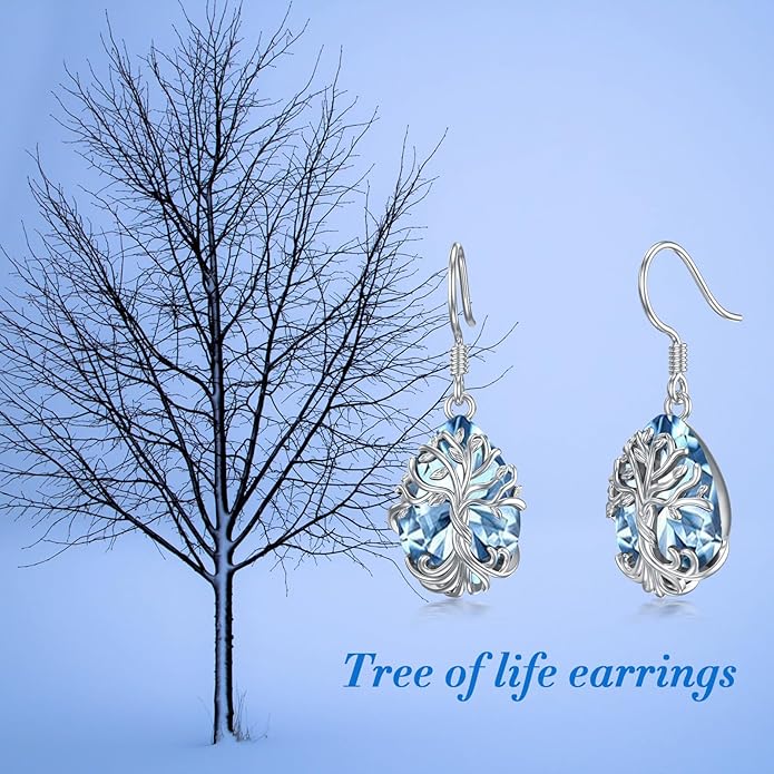 TOUPOP Tree of Life Earrings 925 Sterling Silver Family Tree Dangle Drop Earrings Crystal Jewelry Birthday Christmas Gifts for Women Her