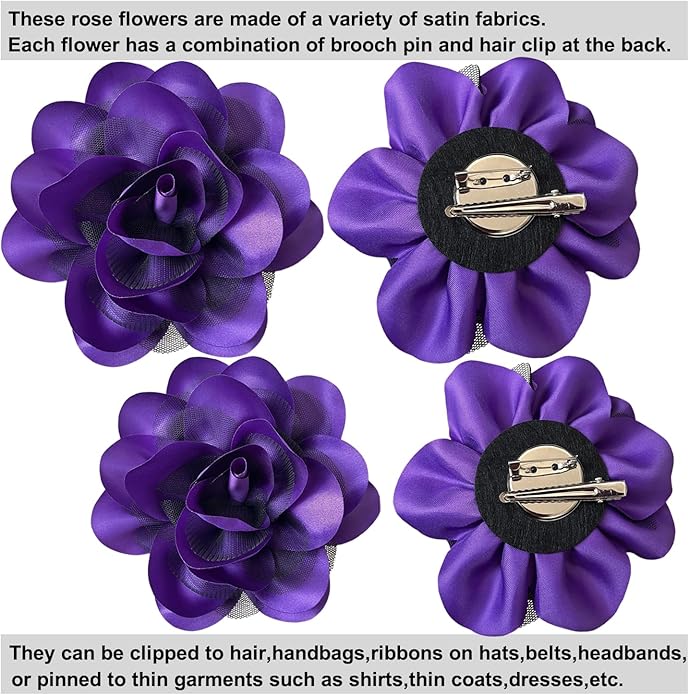 Women's Brooches 4pcs Rose Flower Hair Clip Flamenco Dancer Pin up Mexican Hair Flowers Clips Hairpin Brooch Tea Party Hats Headpieces