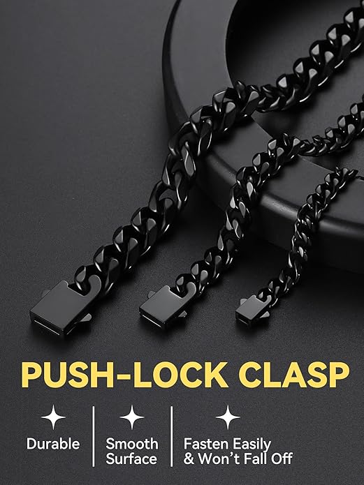 ChainsHouse Cuban Chain Necklace for Men, Stainless Steel/Black/Gold Plated Miami Cuban Necklace 6/9/12MM Width 18"-30" Length Hip Hop Jewelry, Send Gift Box