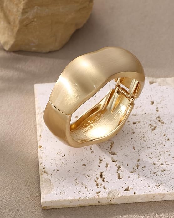 Bangle Bracelets for Women | 14K Gold Plated Trendy Wide Bracelets | Hinged Arm Cuff Bangles Chunky Bracelet for Women